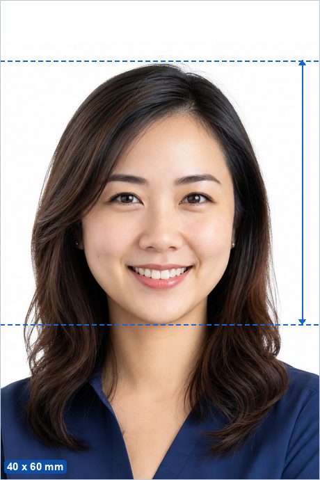 Greek Passport Photo example: a 4 x 6 cm photo with the head 31–35 mm tall, centred on a plain background.