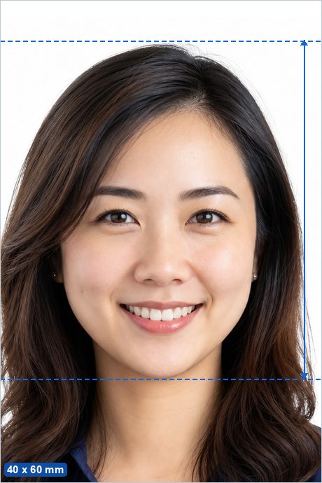 Indonesian Passport Photo example: a 4 x 6 cm photo with the head 37–47 mm tall, centred on a plain background.
